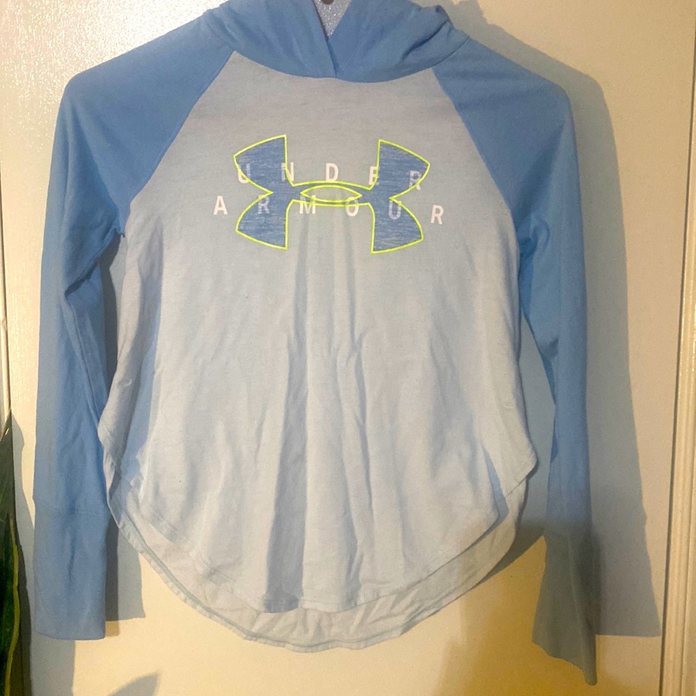 Kids hooded blue/blue underarmour long sleeve tee